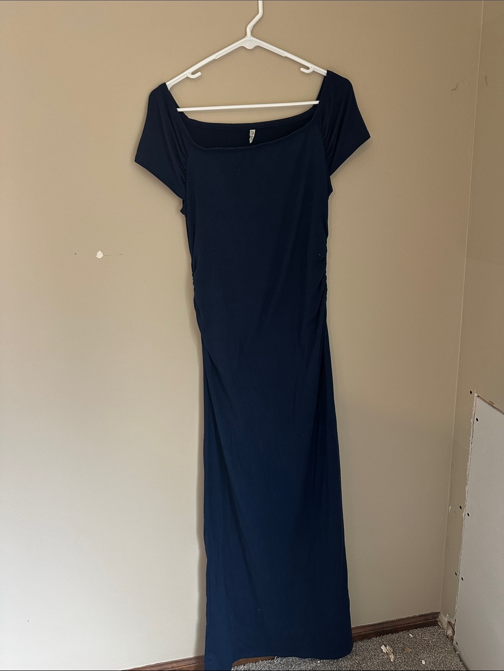 Navy maternity off shoulder dress
